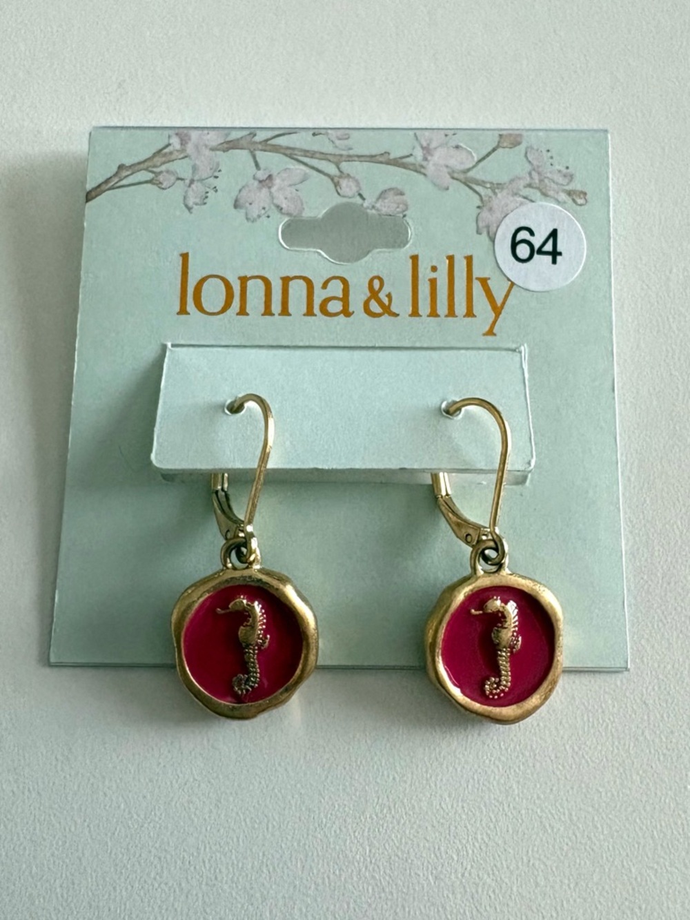 lonna & lilly Gold-Seahorse Pink Drop Earrings